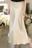Long Satin Skirt Women Elegant Korean Fashion High Waist Solid Silk A-line Skirt Office Lady Casual Summer Fashion
