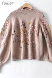 MODA 2023 Autumn Winter Women Beading Flowers Warm Turtleneck Sweater Jumper Female Elegant Loose Pullovers Chic