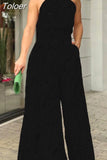 Woman Jumpsuits Elegant Long Women's Overalls Sexy Halter Sleeveless Wide Leg Romper Office Lady White One Piece