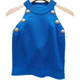Quality 2022 Summer New Hollow Out Womens Tank Tops Thin Knitted Sleeveless Sexy Tops Golden Buttons Camisole Women