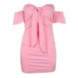 New Strapless Summer Dress Women 2020 Sexy Off Shoulder Slim Elastic White Tie Up Mini Bodycon Party Dress