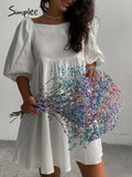 Party A-line puff short sleeve ruffle women dress summer Office green high waist mini dress summer White purple mujer