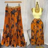 Tight Waist High Waist Crums Sweet A-Shaped Skirt Women's Long Print 100-Fold