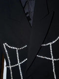 2023 NewAutumn And Autumn Fashion Casual Long Sleeve Solid Color Slim Patchwork Bling Rhinestone Blazer Coat Women's