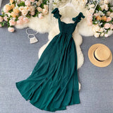 Sexy High Waist Slash Neck Women Long Dress Elegant Big Swing A-line Vestidos Verano Vintage Green/Red Party Robe For