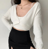 Cropped Button Knit Two Piece Cardigan-Outfit