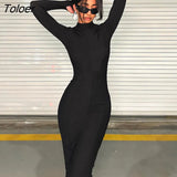 Black Maxi Dresses for Women 2023 Long Sleeve Sexy Bodycon Dress Side Split Party Club Fashion Outfits y2k
