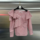 Casual Wind Shirt Women 2025 Spring New Temperament Irregular Lotus Side Button Splicing On The Shoulder