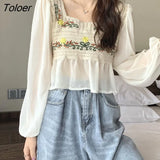 Women O-Neck Hollow Out Print Simple All-match Casual Fashion College Korean Style Ulzzang New Tops Hot Selling