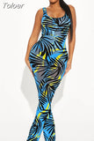 Leaves Print Mesh See Through Jumpsuit Woman Scoop Neck Sleeveless Bodysuits Vintage Holiday Vacation Beachwear