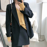 Solid Color Elegant Blue Blazer Women Jacket Women's Korean Style Loose V-neck Long Sleeve