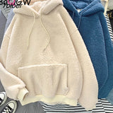 Winter Coat Pink Sweet Hooded Sorry Print Harajuku Loose Pocket Hoodies Womens Fleece Flannel Pullover Female
