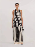 Eastern Women's Fashion Casual Elegant Bare Back Set Striped Broad Leg
