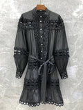 TWOTWINSTYLE Loose Dress For Women Stand Collar Long Sleeve Cut Out Mini Dresses Female Spring Clothing Style New 2022
