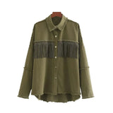 Women Stylish Fringe Beaded Oversized Jacket Coat Long Sleeve Frayed Trim Tassel Ladies Outerwear Chaqueta Mujer Chic