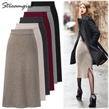 Knitted Skirt With Slit High Waist Vintage Pencil Skirts For Women 4XL 5XL 6XL Straight Skirt For Women