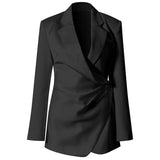 Women Black Irregular Pleated Blazer New Notched Long Sleeve Loose Fit Jacket Fashion Tide Spring Autumn 2023