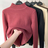 Warm Korean Plus Velvet Sweater Woman Knitwear Turtleneck Thicken 2022 Knitted Pullovers Casual Fleece Lined Tops