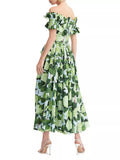 Summer Print Dress Female Square Collar Short Sleeve High Waist Patchwork Ruched Casual Dresses For Women Clothing Style