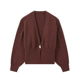 And Winter New Shaped Button Sweater Top Fashion Casual Simple Sense V-Neck
