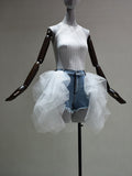 Fashion Women's Skirt Denim Spliced Lace High Waist Pleated White Burr Short Poncho Skirts Spring 2023 Trend New