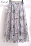 Floral Skirt Women 2023 Spring Summer Autumn Long Gauze Skirt High Waisted Grace Fashion Puff Skirts Elegant Mujer