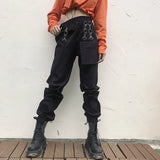 Rockmore Harajuku Ribbon Cargo Pants Women Joggers Winter Sweatpants Trousers Black Loose Wide Leg Sweat Pants
