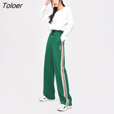 Women Sweatpants 2022 Autumn Elastic Waist Straight Trousers Green Gradient Webbing Casual Streetwear Sport