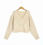 Women Puff Sleeve Knitted Cardigan Elegant Ladies Sweater Tops Female Single Breasted Sweater for Spring