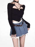 Sexy Korean Denim Micro Skirt Women Y2K High Waist Irregular Patchwork Fake Two-piece Pleated Mini Skirt