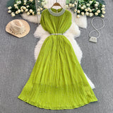 Luxury Famous Heavy Industry Nail Ball Collar Dress Women Summer Waist Thin 100 Fold Elegant Dress Dress