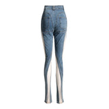 Toloer Niche Design Sense Mesh Gauze Pants 2024 New Fashion Sexy Spiral Mesh Yarn Splicing Split Jeans-Outfit