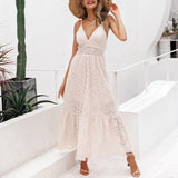 Graduation party BerryGo White pearls sexy women summer dress 2022 Hollow out embroidery maxi cotton dresses Evening party long ladies