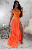 Sexy U Neck Backless Straps Holidays Bodysuit and Long Mesh Beach Cover Up 2 Piece