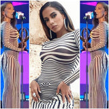 Zebra Print Long Sleeve Slim Bodycon Sexy Maxi Dress Fall Women Sheer Stripe Streetwear Party Club Dress Female Y2K Outfits