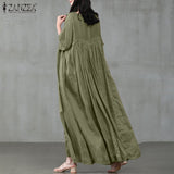 ZANZEA 2022 Vintage Summer Maxi Dress Women's Pleated Sundress Half Sleeve Long Vestidos Female Casual O Neck Robe