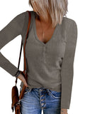 Autumn New Women's Button Vest Solid Color V-Neck Long-Sleeved T-Shirt