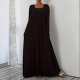 New Long Dress Casual Loose Long Sleeve Solid Color Collar