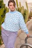 Blue Print Long Sleeve Round Neck