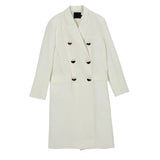 Women big size long double breasted White Blazer New Notched Long Sleeve Loose Jacket Fashion Spring Autumn 2023