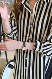 Summer Korean Design Loose Striped Shirt Women's Thin Retro Long Sleeve Chiffon Blouse Button Cardigan Clothes