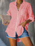 Ladies Shirt Solid Color Large Size Casual Loose Buckle Shirt Women's
