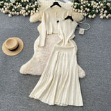Small Fragrant Style Wearing Women's Autumn Fashion Nail Ball Collar Sleeveless Knitted Dress Long Sleeve Open Shirt