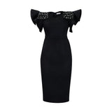 Women's Clothing 2025 New Round-Neck Lotus Leaf Sleeves Open Nail Beads OL Dress Dress Dress