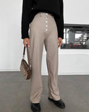 Toloer Women's Fall / Winter 2024 High-Waisted Leather Patchwork Trousers For Women's Casual Pants Leather Pants-Outfit