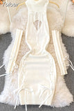 Women Sexy Sweater Dress Open Chest Backless Ribbon Strap Tops Turtleneck Long Sleeve Lacing Up Bodycon Knit Bandage