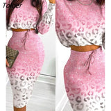 Women's printed skirt and long skirt set summer short skirt long sleeve women's top printed casual set sweet and elegant