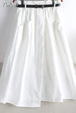 Autumn Cotton Midi Skirt Women Korean Style Elegant Temperament Mid-Length School High Waist A Line