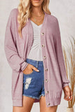 Button Down Dropped Shoulder V-Neck