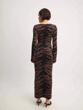 New Women's Fashion Elegant Round-Collar Knitted Long Dress Leopard Dress Dress
